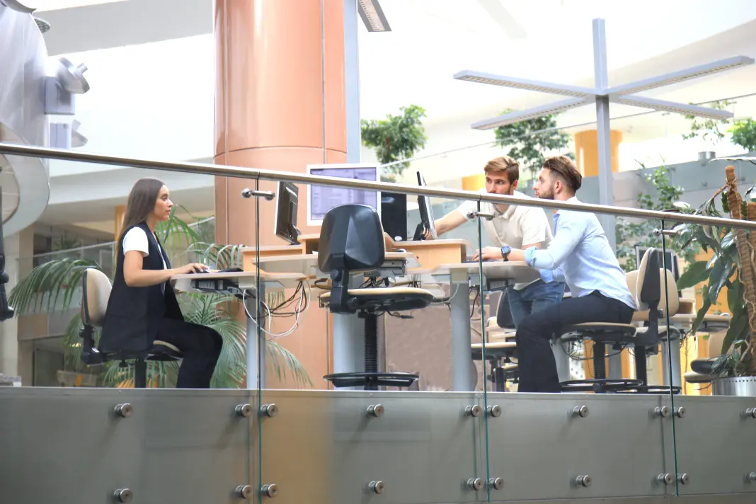 Modern business environment with AI-assisted work processes