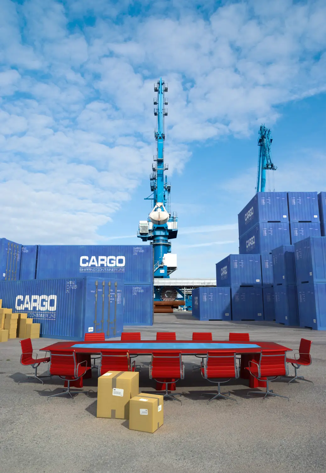 Business meeting at logistics docks